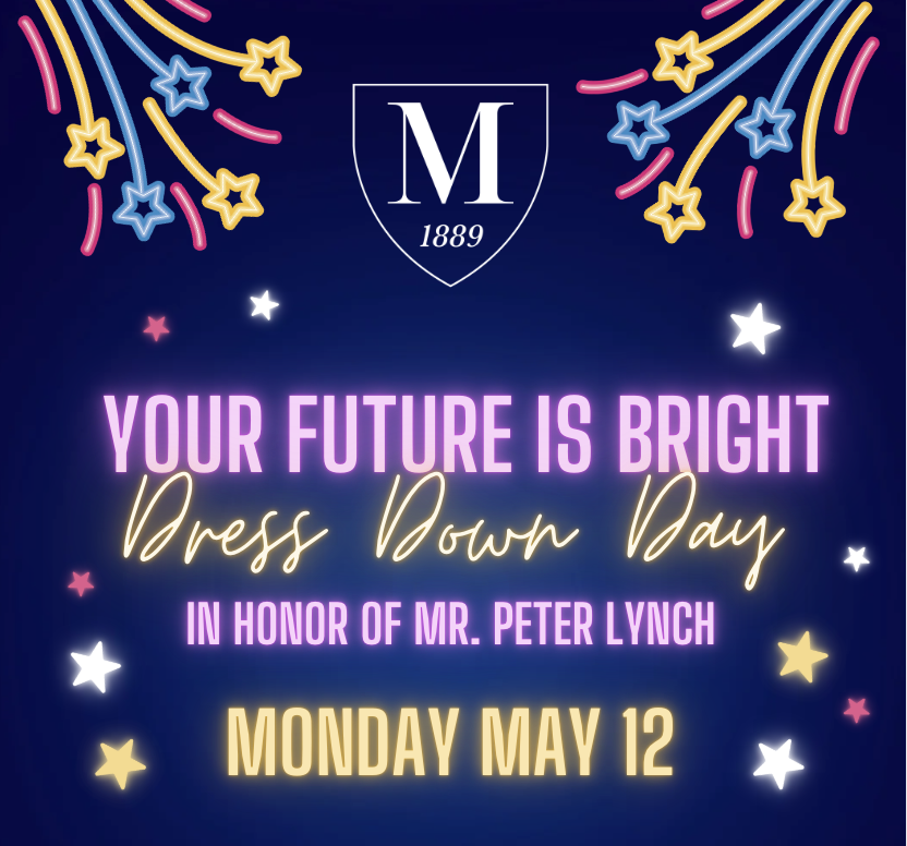 On Monday, May 12 we will celebrate Peter Lynch Day with a special Your Future is Bright dress down!🌟 Wear your bright colors, neon, and your favorite sunglasses 💚🕶️ 💜!⚡💡

#mgfamily #catholicschool #bostonschools #missiongrammarschool #livingthegospel #ontheroadtocollege