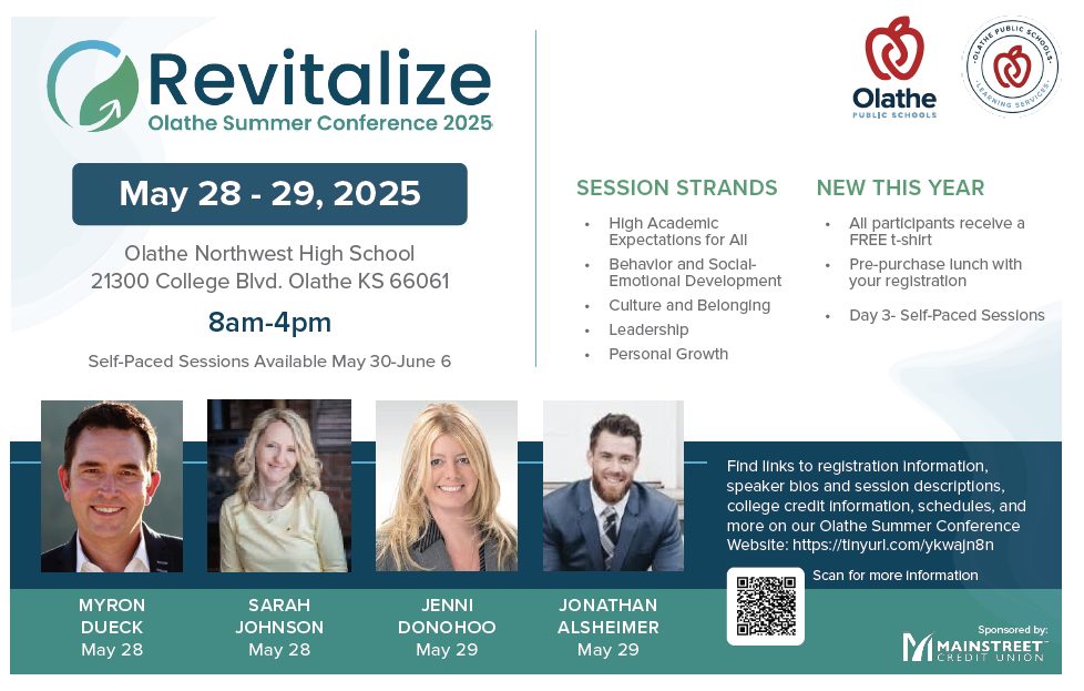 What do high academic expectations, social-emotional growth, student behavior, and cultivating leadership all have in common? They’re front and center at the 2025 Olathe Summer Conference! ✨

With sessions led by top national voices and local experts, this is your chance to dive
