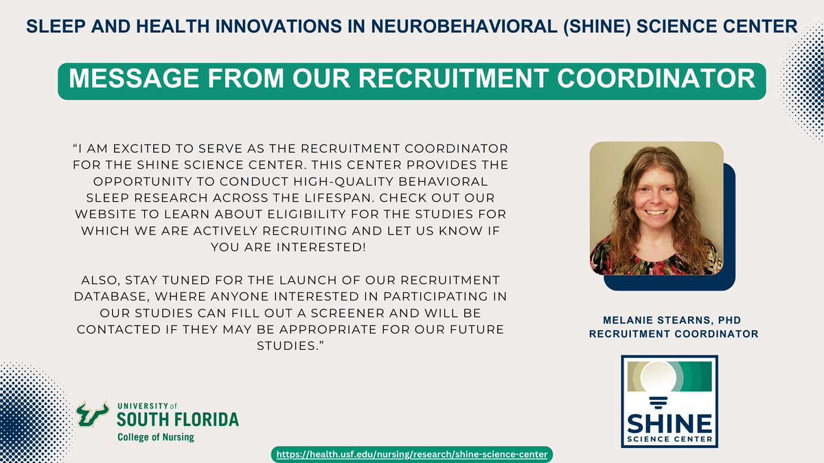 A note from our SHINE Science Center Recruitment Coordinator <a href="/MelanieAStearns/">Melanie Stearns, Ph.D.</a>. Discover how we're bridging cutting-edge sleep research with community engagement through strategic outreach.

#SHINEscience #sleephealth #innovation #outreach #recruitment #research