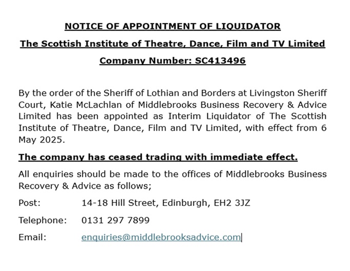 The Scottish Institute of Theatre, Dance, Film, TV (@_thesinstitute) on Twitter photo 