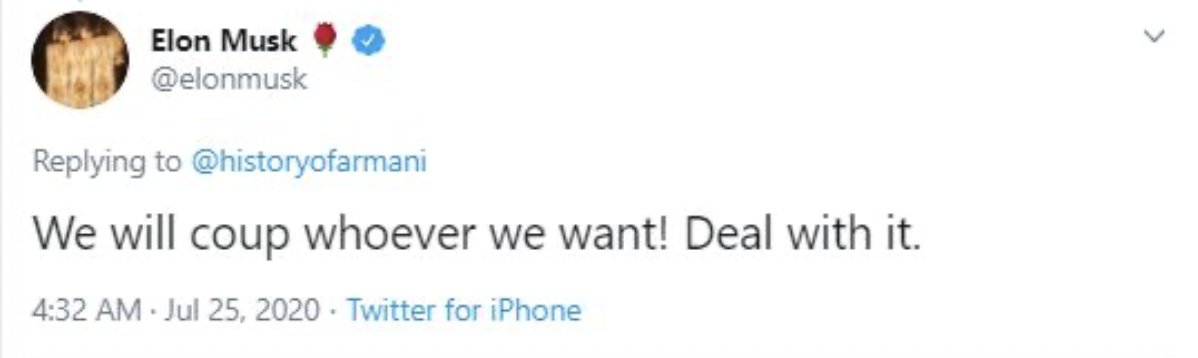 Well Elon, you are literally doing it... Banning a presidential candidate's account who is imprisoned without an indictment. You really help coup whoever your bosses want <a href="/elonmusk/">Elon Musk</a> and yes we will deal with it now... But make no mistake about it, you are surely gonna deal with