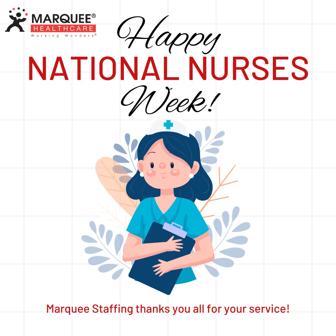 Happy National Nurses Week to all the incredible nurses! 👩‍⚕️ Your dedication and compassion inspire us daily. 💙

Marquee Healthcare is here for your career needs! Visit marqueestaffing.com or call 📞(949) 222-6430!