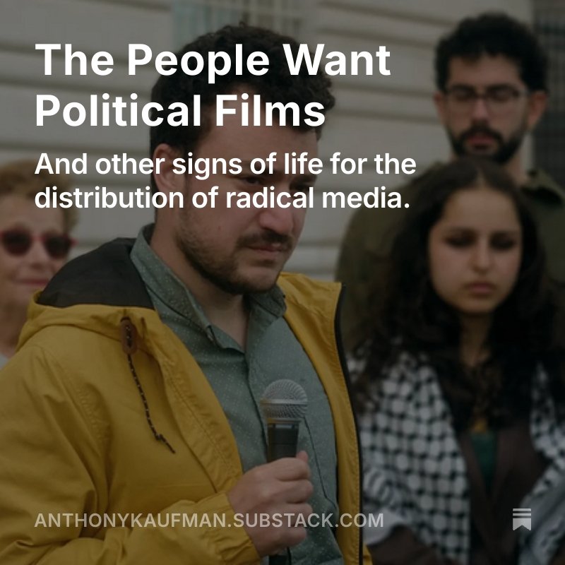 "We’re starting to see signs of a resurgence in the types of powerful political films that the mainstream media machines had supposedly abandoned, whether in deference to their algorithms or the country's supposed conservative turn."
open.substack.com/pub/anthonykau…
