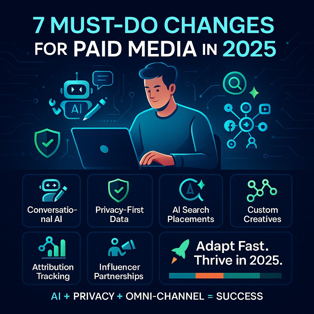 scarshdma's tweet image. 🚀 7 must-do changes for paid media in 2025:1️⃣ Embrace Conversational AI
2️⃣ Focus on Privacy-First Data
3️⃣ Optimize AI Search Placements
4️⃣ Go Multi-Channel
5️⃣ Customize Creatives with AI
6️⃣ Enhance Attribution Tracking
7️⃣ Leverage Influencers Adapt fast &amp;amp; win! #PaidMedia