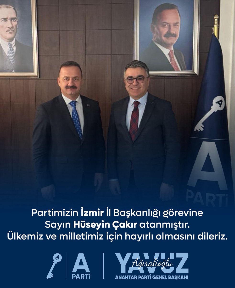 Partimizin İzmir İl Başkanlığı görevine Sayın Hüseyin Çakır atanmıştır. Ülkemiz ve milletimiz için hayırlı olmasını dileriz.