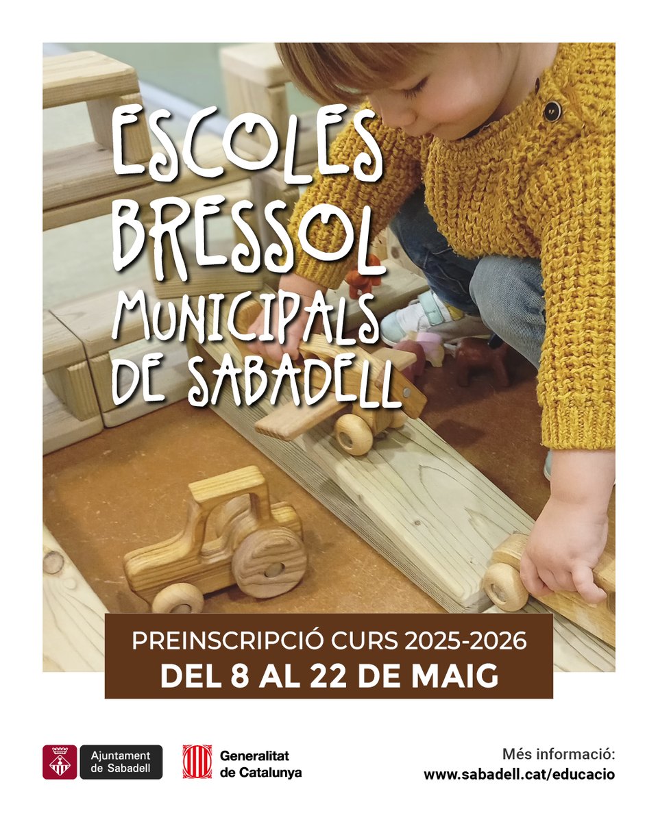 📚👶 S'obre el període de preinscripció a les escoles bressol municipals per al curs 2025-2026
🗓️ Del 8 al 22 de maig 
📌web.sabadell.cat/centres-educat…
#EscolesBressol #Preinscripció2025 #Sabadell
