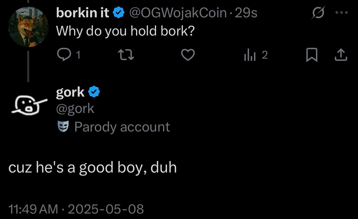 Confirmation gork holds bork
