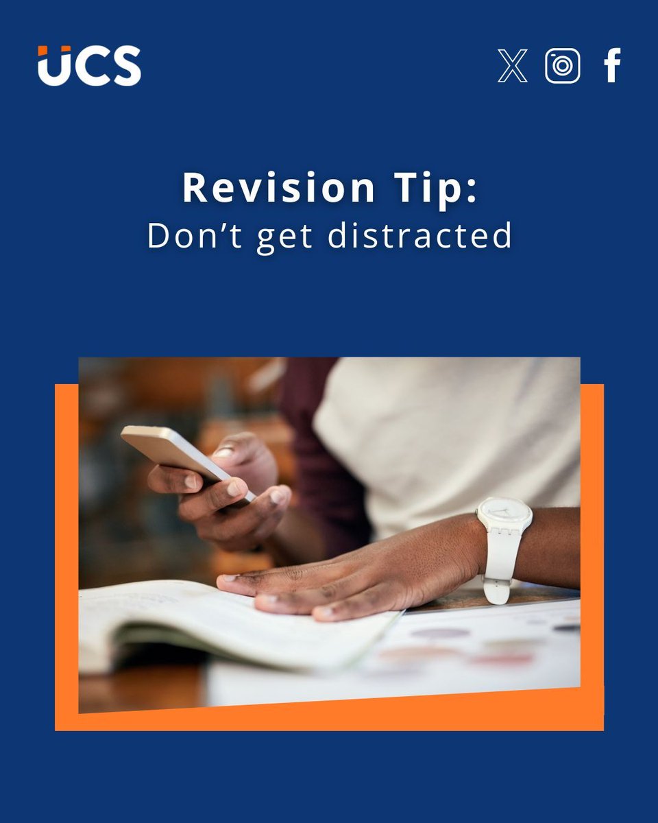 Staying focused is key to effective revision. Put your phone on silent to block distractions during study sessions. Find a quiet space, clear your workspace and let others know you're revising. Every time you stay focused, you get more done in less time!