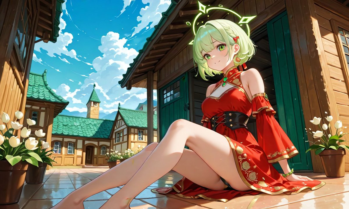 EAAII_V's tweet photo. #AIArt, #anime_style, #DigitalArt, #fantasy, #magicalaura, #greenenergy, #reddress, #naturetheme, #leaves, #elegant, #traditionalarchitecture, #courtyard, #pillar, #reflection, #greenroof, #whimsical, #mysticalatmosphere, #sky, #clouds, #halo https://t.co/6d5rwZ9Tkv