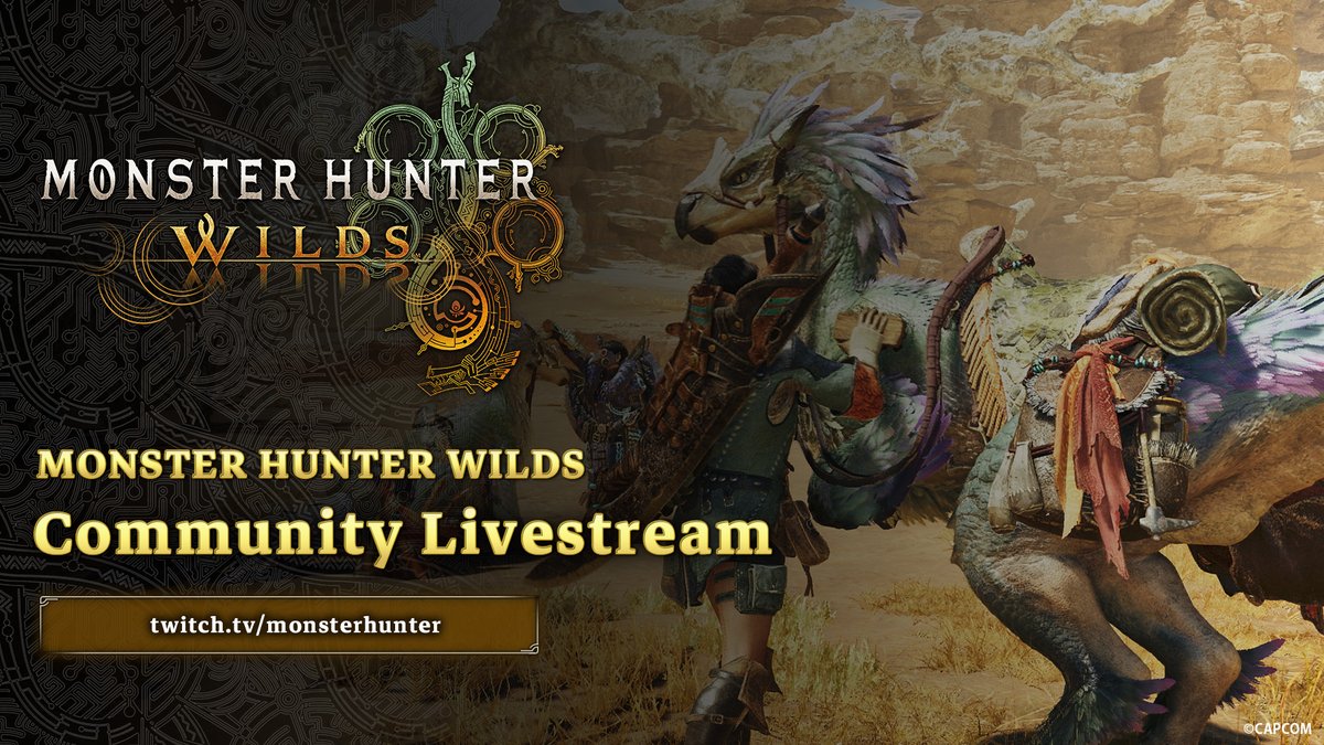 Monster Hunter Wilds community livestream featuring Arch-tempered Rey Dau hunt promotional image