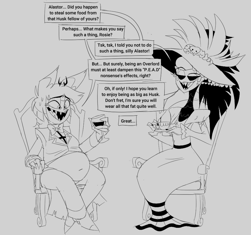 alastor has a chitchat with rosie about his weight #HazbinHotelAlastor #HazbinHotelFanart #HazbinHotelRosie #HazbinHotel