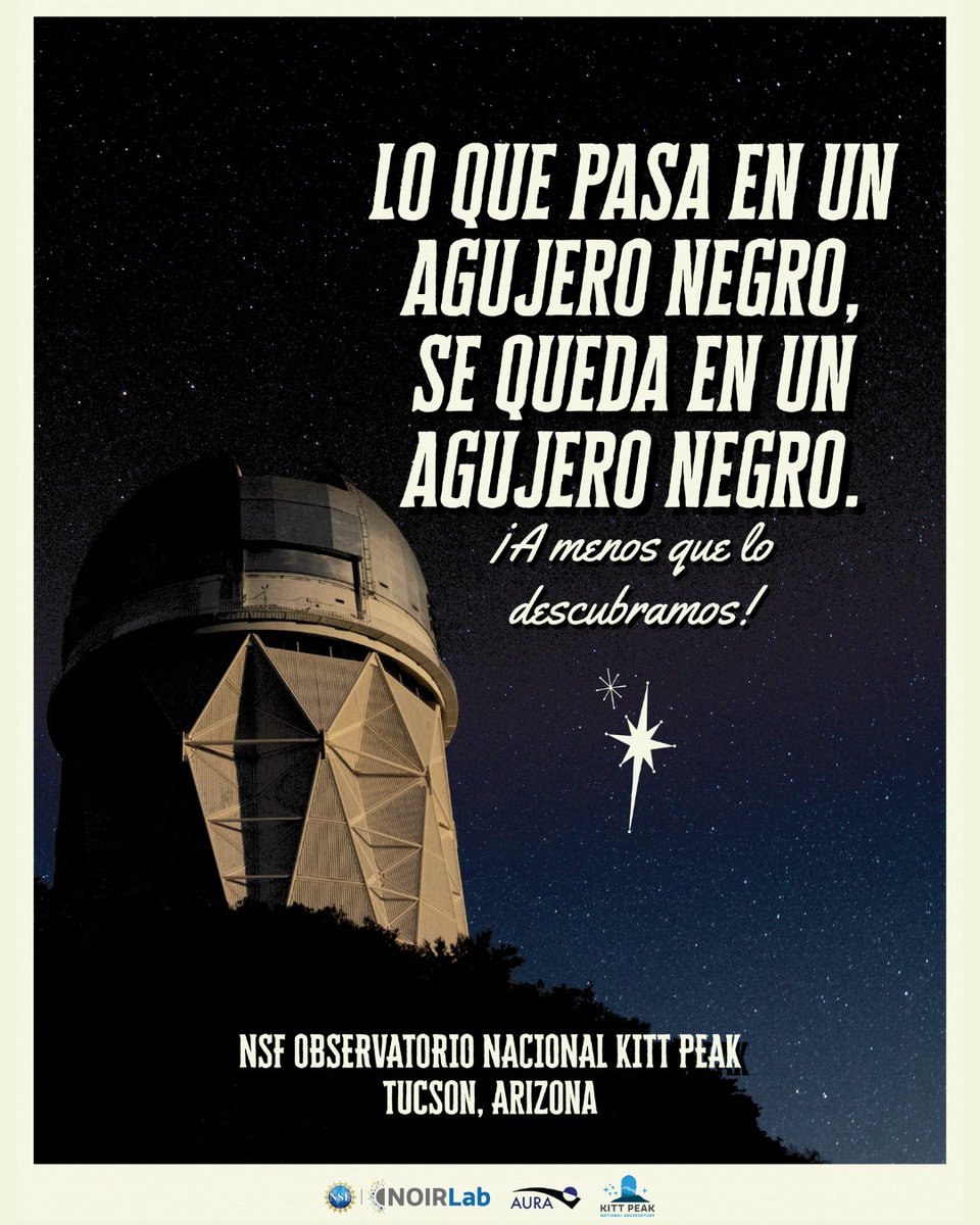 NOIRLab en Español (@noirlabastroes) on Twitter photo ¡Es la Semana de los Agujeros Negros! 🕳️✨ ¡El estudio @DESISurvey en <a href="/KittPeakNatObs/">Kitt Peak National Observatory</a> detectó recientemente 2800 agujeros negros! DESI está gestionado por <a href="/BerkeleyLab/">Berkeley Lab</a> y financiado por <a href="/doescience/">DOE Office of Science</a>.
Imprime tu copia de este póster en ow.ly/KNt250VPiVk 🔠¡Es la Semana de los Agujeros Negros! 🕳️✨ ¡El estudio @DESISurvey en <a href="/KittPeakNatObs/">Kitt Peak National Observatory</a> detectó recientemente 2800 agujeros negros! DESI está gestionado por <a href="/BerkeleyLab/">Berkeley Lab</a> y financiado por <a href="/doescience/">DOE Office of Science</a>.
Imprime tu copia de este pĂłster en ow.ly/KNt250VPiVk đź”
