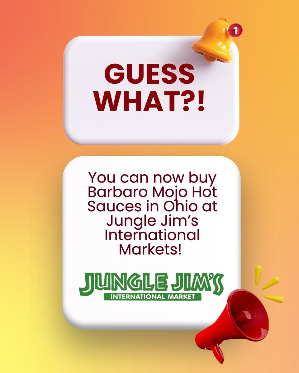 🔥 Exciting news, Ohio! 🔥
Bárbaro Mojo sauces are now available at Jungle Jim’s International Market — at both the Fairfield and Eastgate locations! 🎉🌶️

Ready to bring some bold Cuban flavor to your kitchen? For more places to find Bárbaro Mojo, visit: barbaromojo.com/pages/restaura…