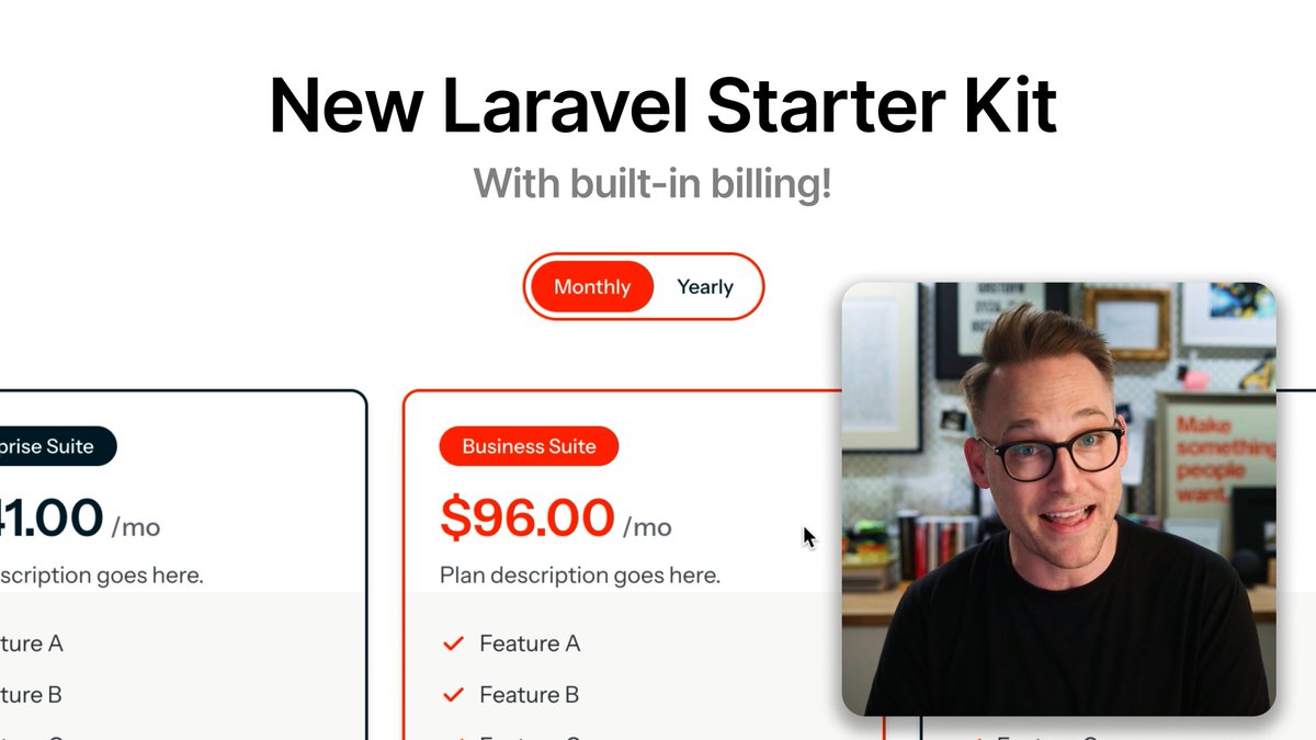 I just released a video about a ✨shiny new✨ starter kit with billing built in, thanks to <a href="/chargebee/">Chargebee</a>!

I think starter kits are going to spark a lot of innovation in the Laravel ecosystem.

youtu.be/jBl8XagjG1w