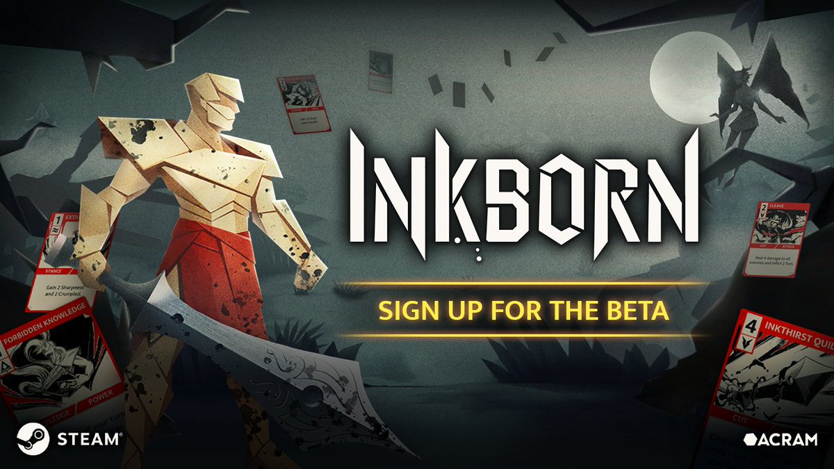 ✒️ We’re officially opening sign-ups for the #Beta tests of Inkborn, and will be running from May 15th! This is a super important step for us, and we’d love to have some of you on board to help test the game. 🃏

✅ Available on Steam (Windows, macOS), and Steam Deck soon!
✅