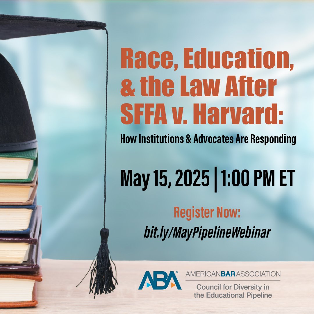 Upcoming Webinar!
Race, Education, and the Law: Insights After the SFFA Decision

This session will examine the decision’s implications for education, institutional governance, and broader efforts to support access.  

May 15, 1 PM ET 
Register: bit.ly/MayPipelineWeb…