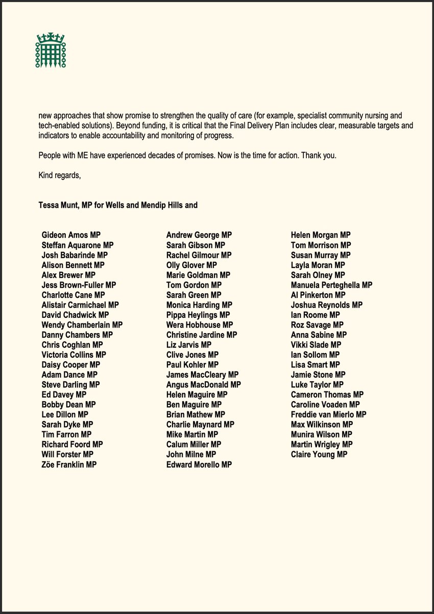 Tessa Munt MP 🔸 (@tessamunt) on Twitter photo I’m so delighted that all 72 LibDem MPs signed this letter to <a href="/wesstreeting/">Wes Streeting</a> <a href="/AshleyDalton_MP/">Ashley Dalton MP</a> asking the govt to back the ME/CFS Delivery Plan with the resources it deserves. May this be a huge encouragement to the ME community and the start of meaningful change. #WorldMEDay I’m so delighted that all 72 LibDem MPs signed this letter to <a href="/wesstreeting/">Wes Streeting</a> <a href="/AshleyDalton_MP/">Ashley Dalton MP</a> asking the govt to back the ME/CFS Delivery Plan with the resources it deserves. May this be a huge encouragement to the ME community and the start of meaningful change. #WorldMEDay