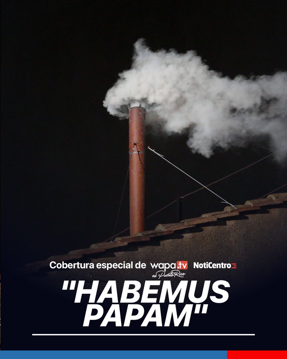 “Habemus Papam”: Sale la fumata blanca desde la chimenea de la Capilla Sixtina en El Vaticano, indicando que cardenales eligieron a un nuevo papa.

Conéctate a la cobertura especial de #NotiCentro por Wapa TV, en wapa.tv/envivo y en nuestra app móvil.