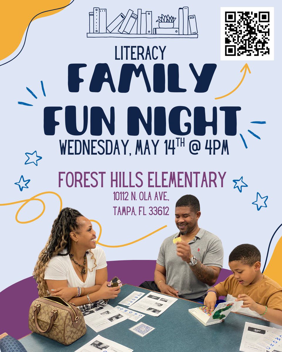 You’re invited to a Free Family Literacy Night at Forest Hills Elementary, 📚✨

Join us on Wed. May 14 @ 4pm

• Free books to take home 📖
• A free meal 🍽
• Giveaways 🎁
• A build-your-own ice cream bar 🍦

RSVP here: bit.ly/ForrestHillsFLN