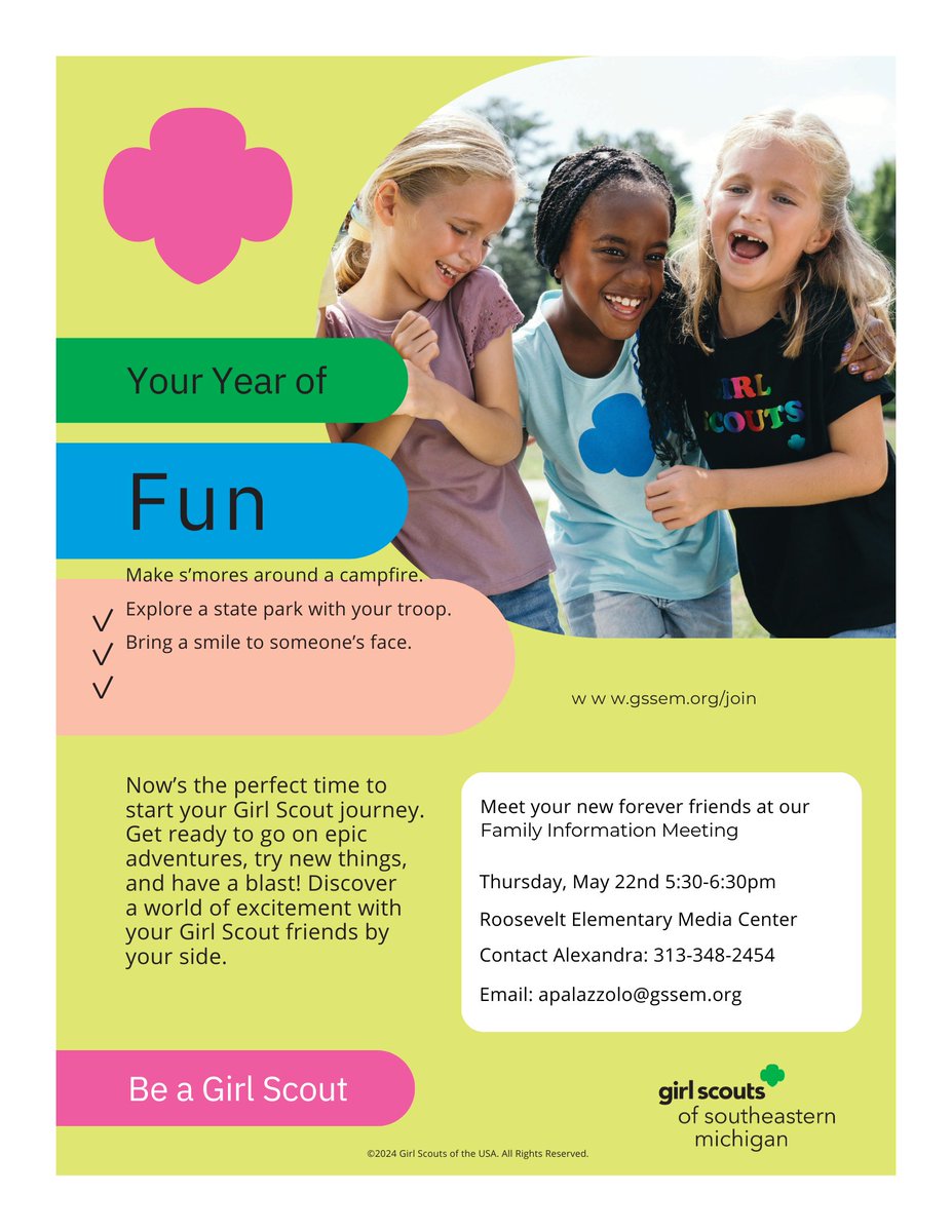 Girl Scouts Family Information meeting for those interested <a href="/RooseveltTigers/">Roosevelt Elementary School</a> <a href="/LivoniaDistrict/">Livonia Schools</a>