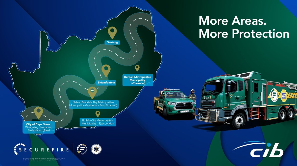 🔥 More Areas. More Protection! 

From 1 July 2025, CIB’s Fidelity SecureFire services are expanding to more areas across South Africa.

Be ready when it matters most — get fast, professional fire emergency support at your fingertips. 

Contact us to learn more.  #SecureFire
