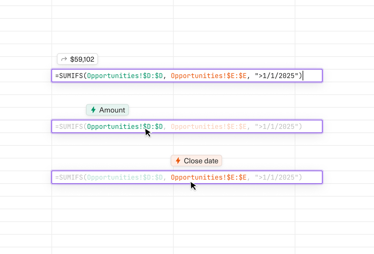 Formula previews: see the evaluated output of any formula on hover, without moving across your sheets.