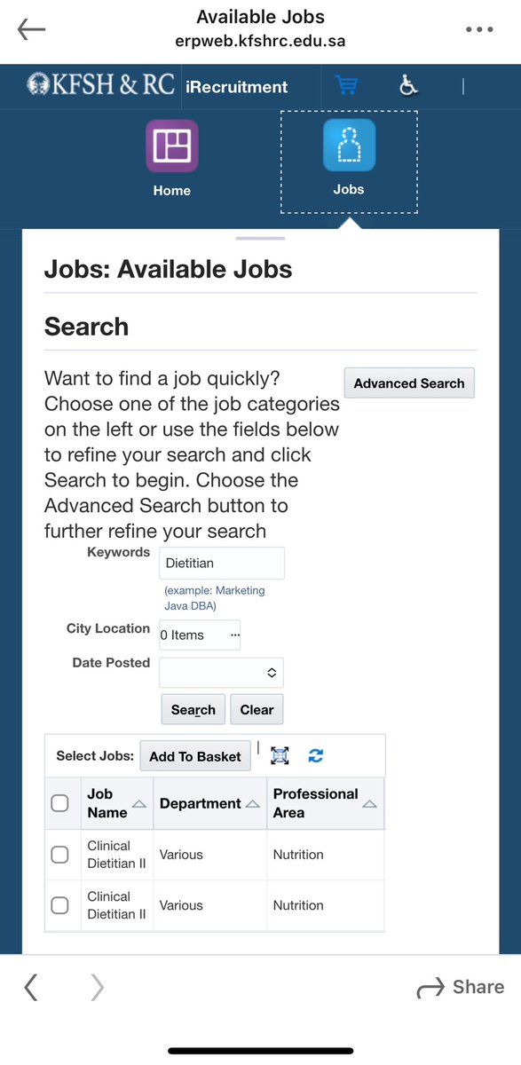 وظائف 
#تغذية_علاجية 

erpweb.kfshrc.edu.sa/OA_HTML/OA.jsp…..