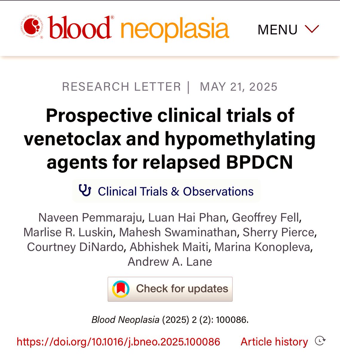 Naveen Pemmaraju, MD (@doctorpemm) on Twitter photo 👉👉👉Delighted to share our major long-term effort ➡️ our new paper just out online in <a href="/Bloodneoplasia/">Blood Neoplasia</a> 📣collaboration on HMA+VEN original prospective clinical trials specifically for #BPDCN led by <a href="/doctorpemm/">Naveen Pemmaraju, MD</a> & <a href="/mkonople/">Marina Konopleva</a> & <a href="/lane_andy/">Andy Lane</a> | #BPDCN #endcancer ashpublications.org/bloodneoplasia… 👉👉👉Delighted to share our major long-term effort ➡️ our new paper just out online in <a href="/Bloodneoplasia/">Blood Neoplasia</a> 📣collaboration on HMA+VEN original prospective clinical trials specifically for #BPDCN led by <a href="/doctorpemm/">Naveen Pemmaraju, MD</a> & <a href="/mkonople/">Marina Konopleva</a> & <a href="/lane_andy/">Andy Lane</a> | #BPDCN #endcancer ashpublications.org/bloodneoplasia…