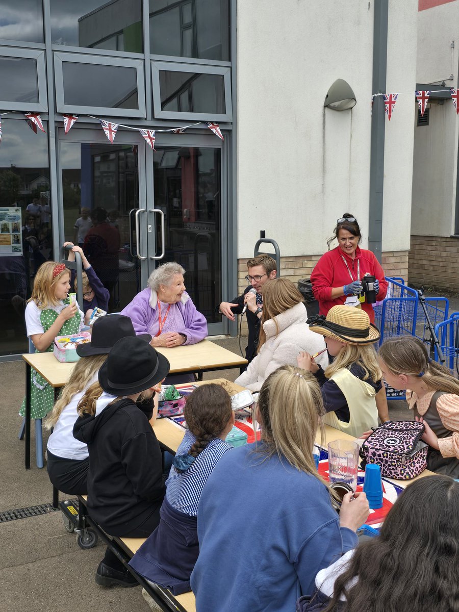 CCHPri's tweet photo. What an amazing VE Day celebration. Assembly, family stories, street party lunch, 1940s music, dancing and games. It was also an honour to welcome our guest, Rose, who shared her memories of the war and VE Day which she experienced as a child.
#TeamCCH
#VEDay80 https://t.co/aFL3nDhCpd