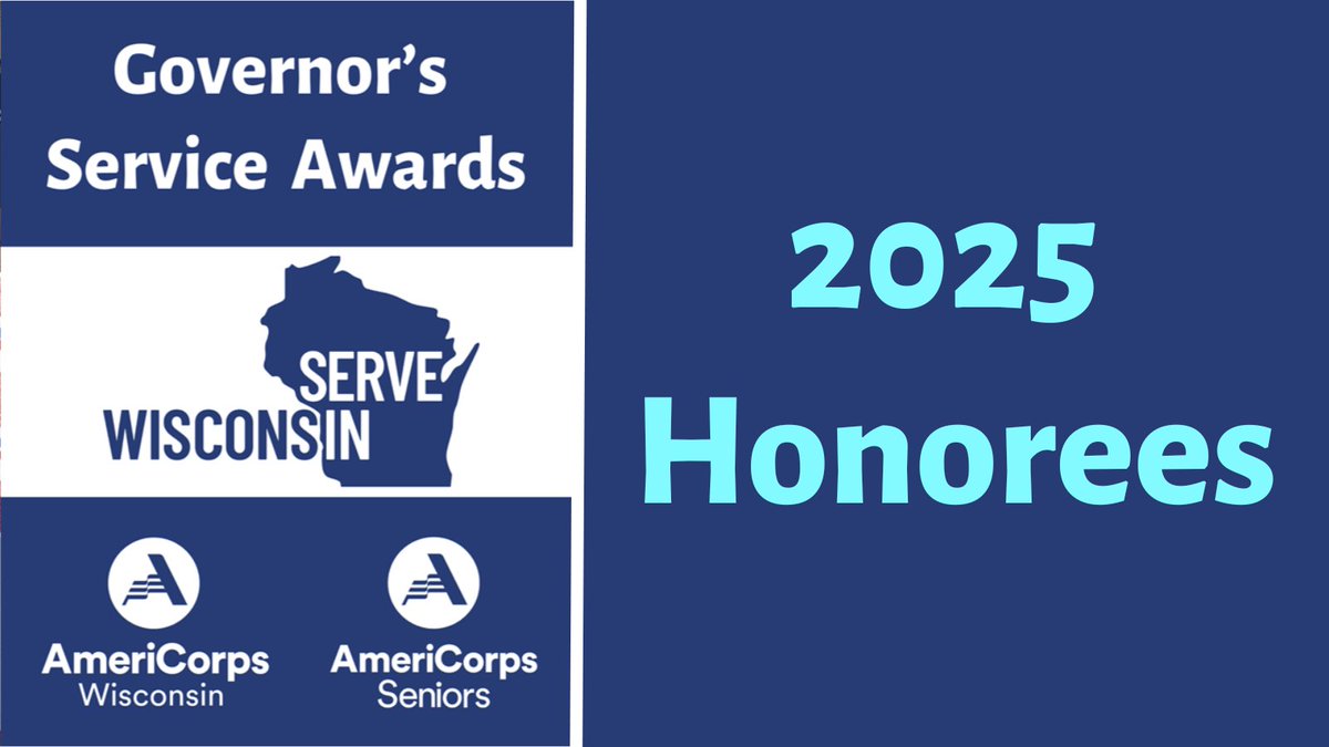 Serve Wisconsin (@servewisconsin) on Twitter photo We are looking forward to hosting Governor’s Service Awards next week & <a href="/GovEvers/">Governor Tony Evers</a> recognizing dedicated <a href="/AmeriCorps/">AmeriCorps</a> members, <a href="/AmeriCorpsSr/">AmeriCorps Seniors</a> volunteers, & community volunteers for difference they make through their #ServiceinWI!
For honoree info visit: servewisconsin.wi.gov/governors-serv… We are looking forward to hosting Governor’s Service Awards next week & <a href="/GovEvers/">Governor Tony Evers</a> recognizing dedicated <a href="/AmeriCorps/">AmeriCorps</a> members, <a href="/AmeriCorpsSr/">AmeriCorps Seniors</a> volunteers, & community volunteers for difference they make through their #ServiceinWI!
For honoree info visit: servewisconsin.wi.gov/governors-serv…