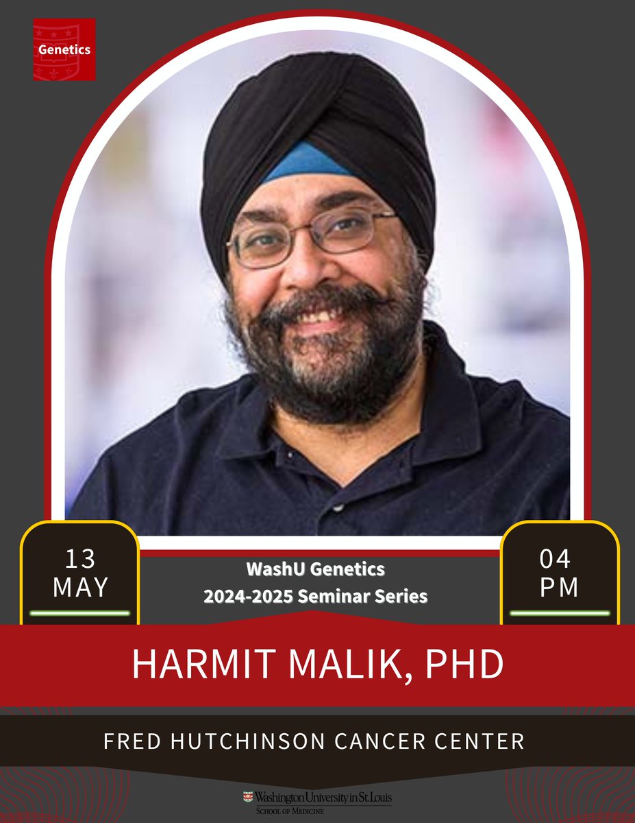 WashUGenetics's tweet image. Join @WashUGenetics Shreffler Lecture next Tuesday (May. 13, 4pm CST) in Connor Auditorium when Dr. Harmit Malik presents “Genetic conflicts during meiosis drive the rapid evolution of essential chromatin proteins”, hosted by Dr. Ting Wang @twang5