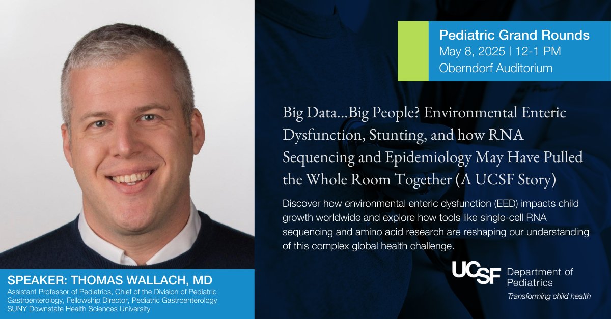 UCSF Pediatrics (@ucsfpediatrics) on Twitter photo Join us today at 12 PM for Grand Rounds with Dr. Thomas Wallach to learn more about EED and how RNA sequencing can be used to generate new research lines and improved understanding of this complicated and multifactorial disease: bit.ly/4h2O8bR Join us today at 12 PM for Grand Rounds with Dr. Thomas Wallach to learn more about EED and how RNA sequencing can be used to generate new research lines and improved understanding of this complicated and multifactorial disease: bit.ly/4h2O8bR