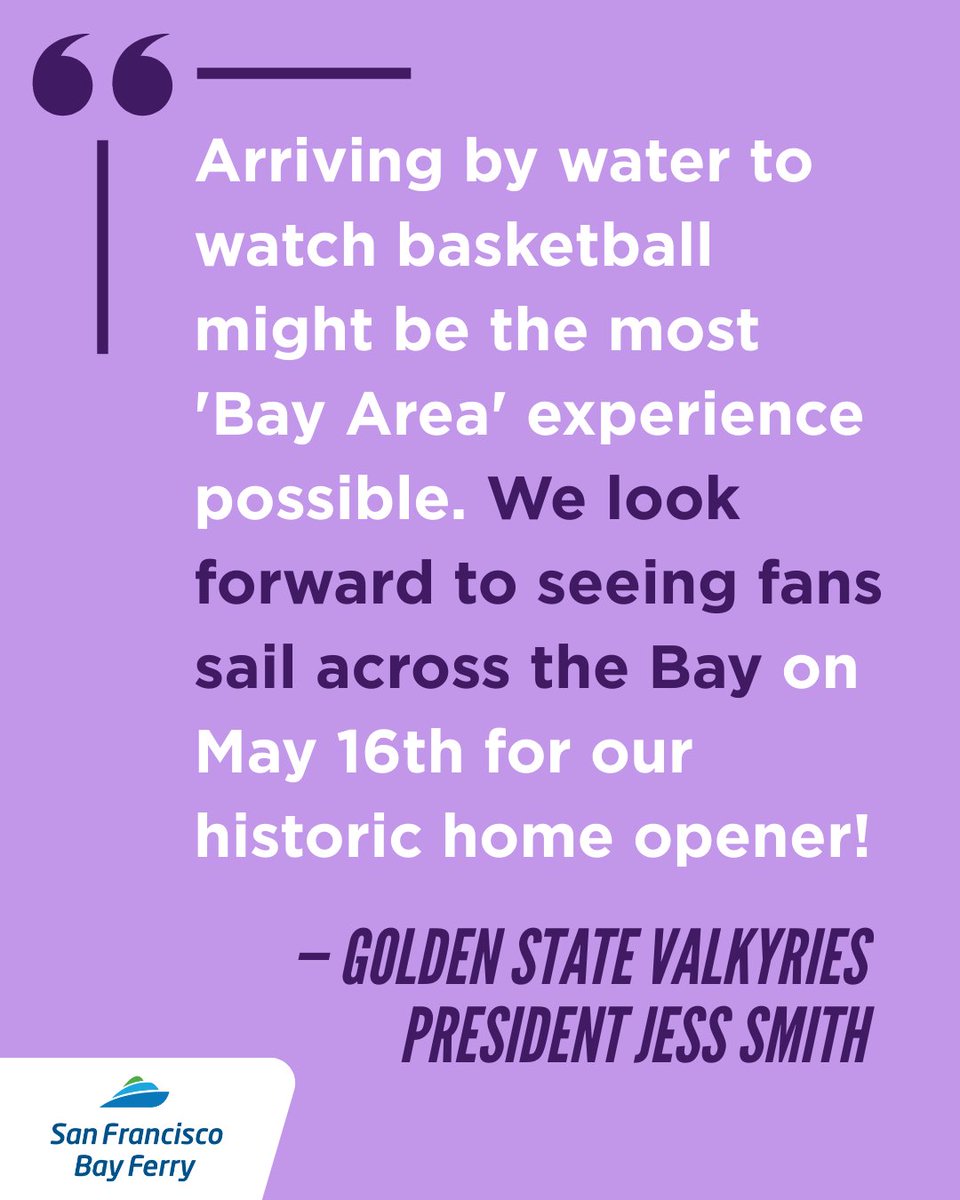 San Francisco Bay Ferry (@sfbayferry) on Twitter photo Special event ferry tickets to the @chasecenter for the inaugural <a href="/valkyries/">Golden State Valkyries</a> 2025 season are now on sale! ๐๐
Reserve your ride to the game before tickets sell out at sfbf.mobi/valkyries ๐
#ferrythere Special event ferry tickets to the @chasecenter for the inaugural <a href="/valkyries/">Golden State Valkyries</a> 2025 season are now on sale! ๐๐
Reserve your ride to the game before tickets sell out at sfbf.mobi/valkyries ๐
#ferrythere