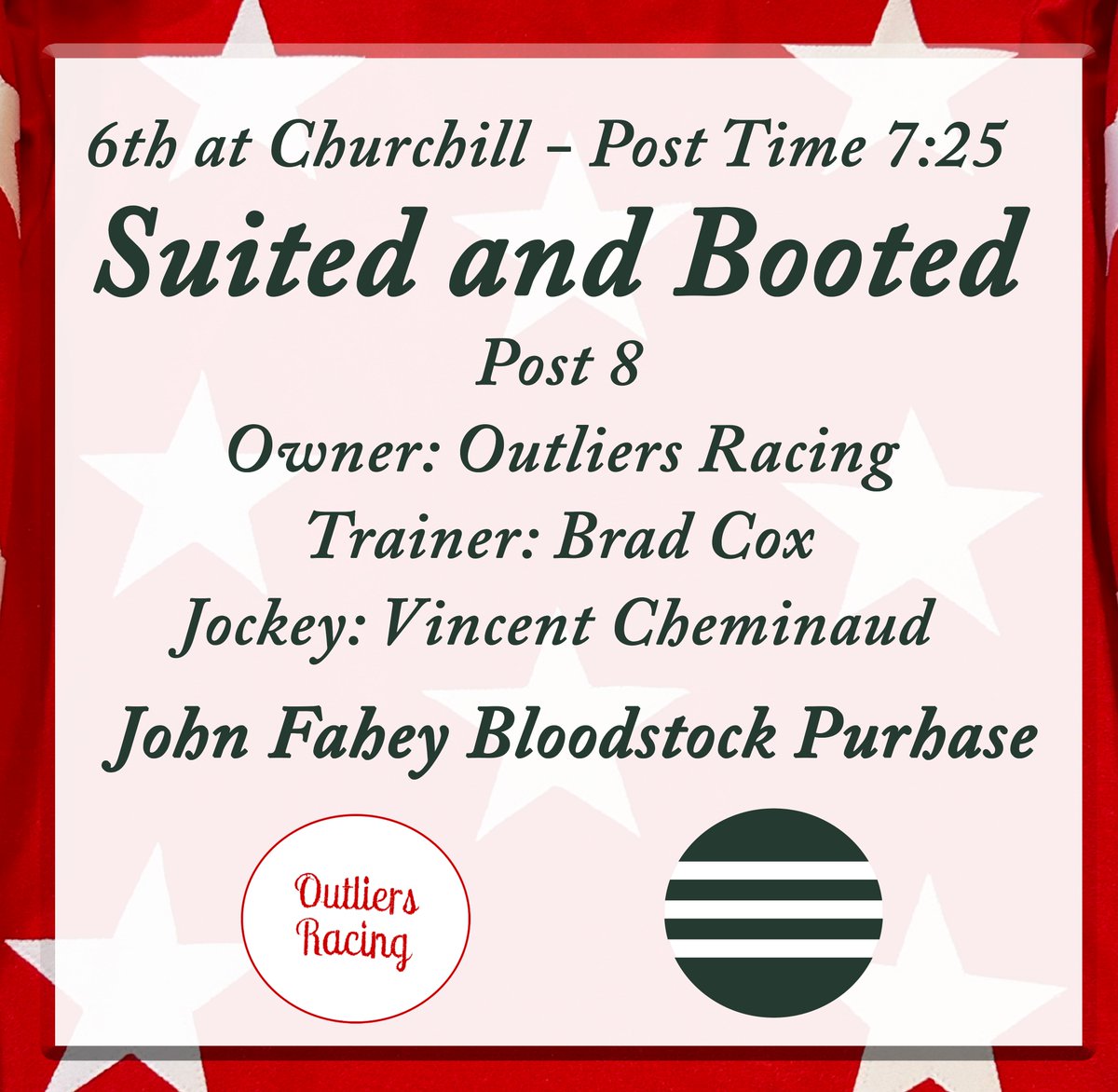 JohnFaheyBloodstock (@faheybloodstock) on Twitter photo Maiden Special winner SUITED AND BOOTED is the 7/2 ML 2nd choice in today's 6th under the #TwinSpires <a href="/ChurchillDowns/">Churchill Downs</a>
✅ John Fahey Bloodstock Purchase for his Outliers Racing Partnership
✅ Purse: $83,000
🍀 🍀 <a href="/bradcoxracing/">Brad H. Cox Racing</a> & <a href="/VCheminaud/">Cheminaud vincent</a>
📽️ bit.ly/SuitedandBoote… Maiden Special winner SUITED AND BOOTED is the 7/2 ML 2nd choice in today's 6th under the #TwinSpires <a href="/ChurchillDowns/">Churchill Downs</a>
✅ John Fahey Bloodstock Purchase for his Outliers Racing Partnership
✅ Purse: $83,000
🍀 🍀 <a href="/bradcoxracing/">Brad H. Cox Racing</a> & <a href="/VCheminaud/">Cheminaud vincent</a>
📽️ bit.ly/SuitedandBoote…