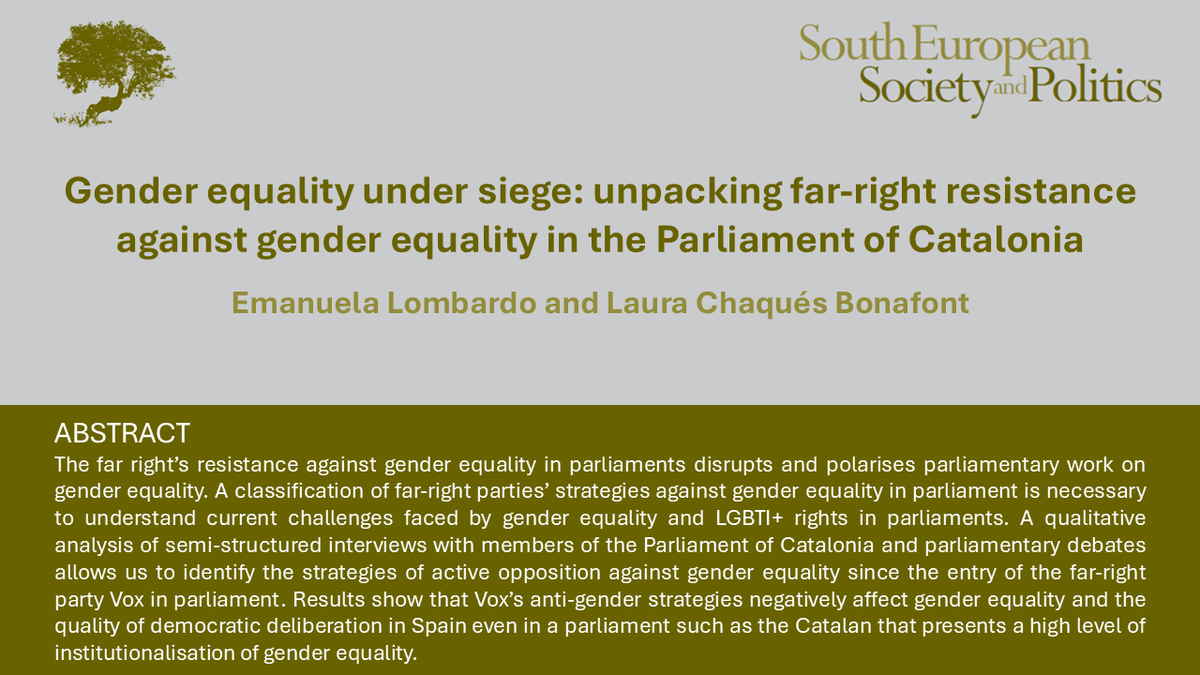 sesp_j's tweet photo. 📢NEW ARTICLE!📢
@elombardo12 and @laurachaques analyse far-right parties’ strategies against gender equality to understand current challenges faced by gender equality and LGBTI+ rights in parliaments

Read here 👇
https://t.co/0KoqSvyS5A https://t.co/Hpw0SIfnFf