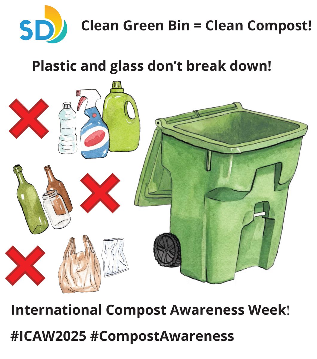 SanDiegoESD's tweet image. 🌿 Happy #InternationalCompostAwarenessWeek!

Let’s compost right: no plastic, no glass—just food scraps &amp;amp; yard waste.
Clean green bins = clean compost!

Learn more:
 sandiego.gov/staging/organi…

#CompostAwareness #ICAW2025♻️