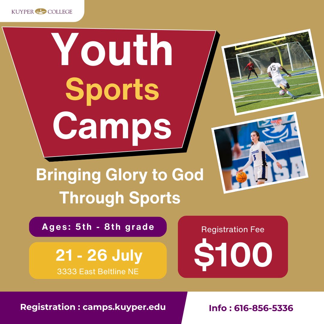 kuyperwsoccer's tweet photo. 🏀⚽ Join us for an unforgettable summer at our Christ-centered basketball and soccer camps! For just $100, your child can enhance their skills, make new friends, and grow in faith. Don’t miss out on this incredible opportunity!

https://t.co/f4pe2t9ik2 https://t.co/iDxp7nyeze