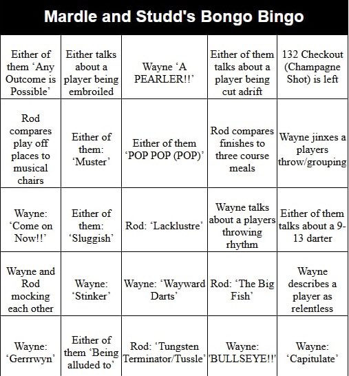 Onto Yorkshire for the next leg of Thursday Night Takeaway!! Here is tonight’s <a href="/Wayne501Mardle/">WAYNE MARDLE</a> &amp; <a href="/Rod_Studd/">Rod Studd</a> Bongo Bingo Card 🎯🎯🎯 <a href="/claredaz99/">Clare</a> <a href="/TheHenryCheal/">HPC Media</a>