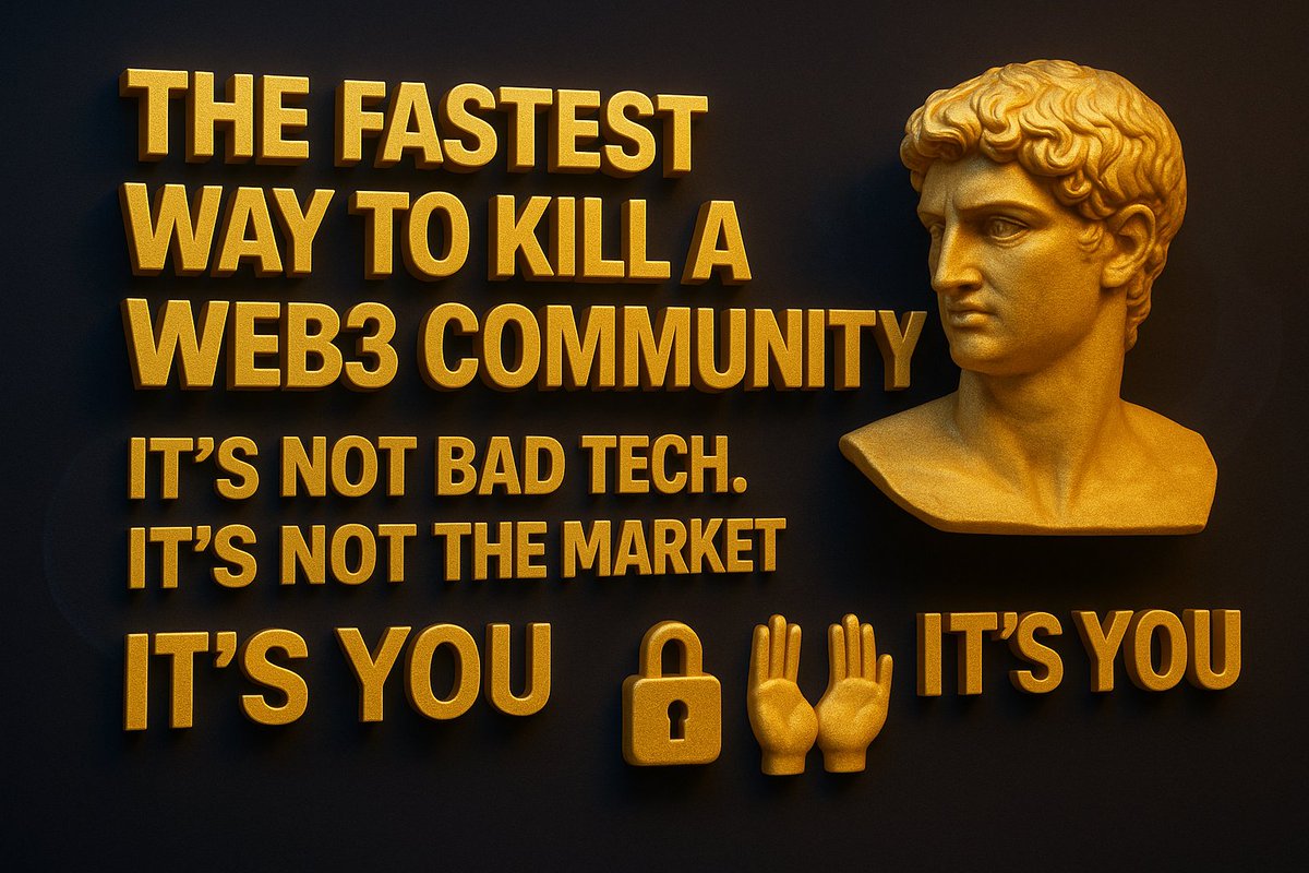 𝐓𝐡𝐞 𝐅𝐚𝐬𝐭𝐞𝐬𝐭 𝐰𝐚𝐲 𝐭𝐨 𝐤𝐢𝐥𝐥 𝐚 𝗪𝗲𝗯𝟯 𝐂𝗼𝗺𝗺𝘂𝗻𝗶𝘁𝘆
It’s not bad tech💻
It’s not the market📈📉
It’s YOU🫵

I’ve seen too many hyped projects implode because founders couldn’t let go. They hoarded control. Micromanaged everything. Burned-out contributors.
