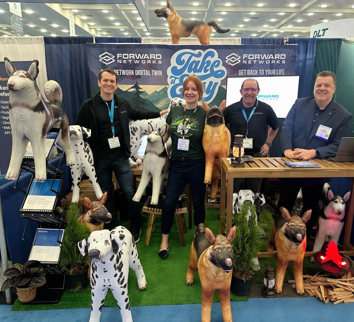 crop_and_lock's tweet photo. @forwardnetworks @AFCEA #TechNet booth this week is full of cruelty-free (and conveniently house-trained) puppies. A.k.a. the lengths i go to educate the public sector about #networkdigitaltwin technology. https://t.co/545jKdmRb6
