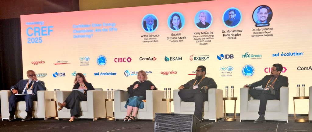 Happening Now: <a href="/DS_Caribxport/">Damie Sinanan</a> is moderating a powerful panel at #CREF2025 on “Caribbean Clean Energy Champions: Are DFIs Delivering?”—diving into the role of development finance in accelerating the region’s energy transition with <a href="/CCREEE_GNSEC/">Caribbean Centre for RE and EE</a> <a href="/antonedmunds/">Anton Edmunds</a> <a href="/WorldBank/">WorldBank</a> <a href="/the_IDB/">Inter-American Development Bank</a>