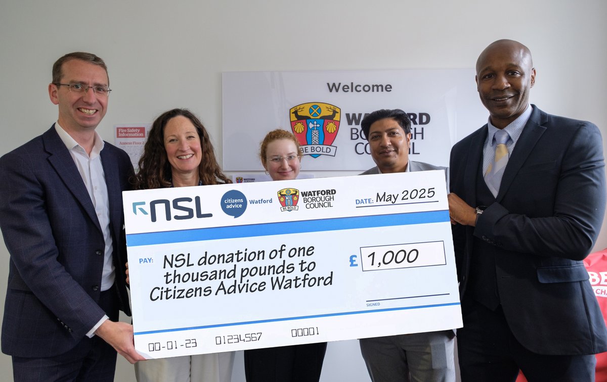 Watford Council (@watfordcouncil) on Twitter photo 👏 Huge thanks to NSL for their £1,000 donation to <a href="/WatfordCAB/">Citizens Advice Watford</a>! Citizens Advice provides free, impartial advice on debt, housing, employment, and benefits. 💙 Every donation supports this vital work. Please consider donating: cawatford.org.uk 👏 Huge thanks to NSL for their £1,000 donation to <a href="/WatfordCAB/">Citizens Advice Watford</a>! Citizens Advice provides free, impartial advice on debt, housing, employment, and benefits. 💙 Every donation supports this vital work. Please consider donating: cawatford.org.uk