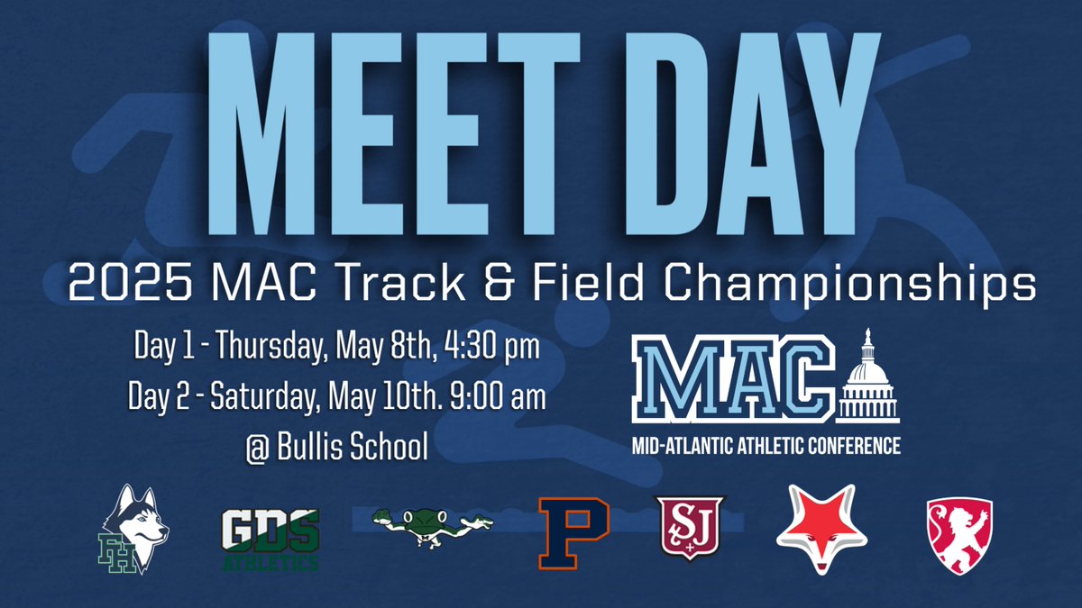 The MAC/ISL/IAC Track &amp; Field Championships take place today and Saturday at Bullis School, with events beginning at 4:30pm today and 9:00am on Saturday. Good luck to all competitors! #MACtrack