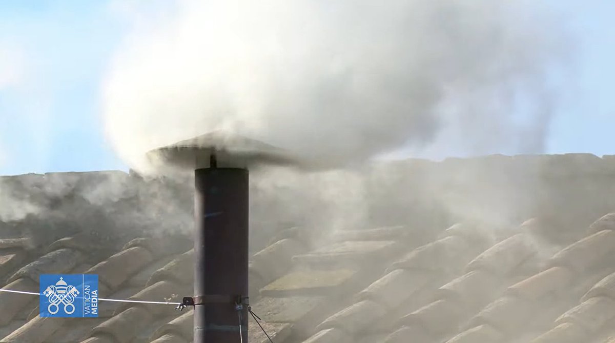 maritamoaje's tweet photo. HABEMUS PAPAM! Shortly after 6 p.m. Rome time and past midnight Philippine time on Friday (May 9, 2025), white smoke billowed from the Sistine Chapel's chimney, announcing that a new Pope had been chosen. (Photo screenshot from Vatican Media) https://t.co/sMW2Pc3qez