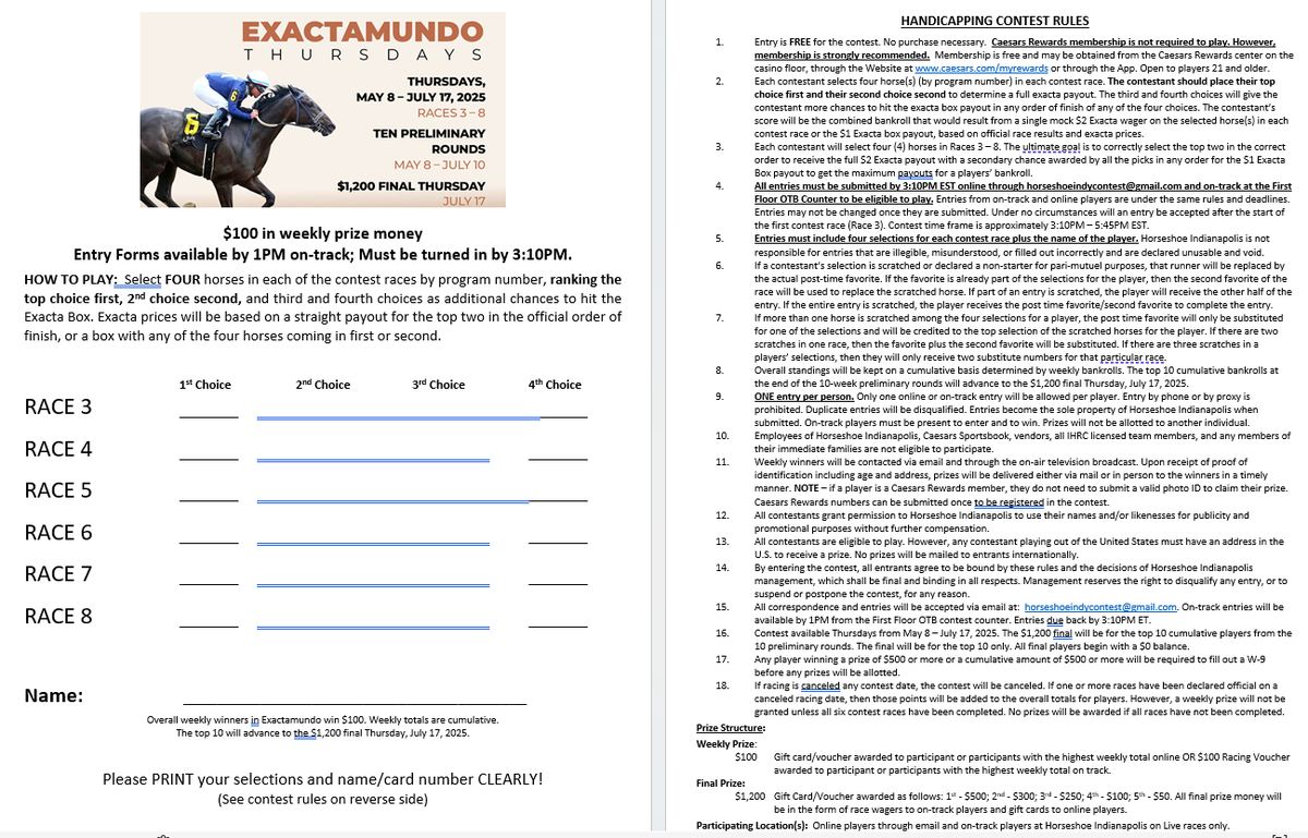 Tammy Knox (@hsindytammy) on Twitter photo Exactamundo is back <a href="/HSIndyRacing/">Horseshoe Indianapolis Race Course</a> 1st round today -Races 3 - 8; 4 horses/race (in order of importance) w/pts based on straight & box exacta prices. Entries to: horseshoeindycontest@gmail.com by 3:10PM ET <a href="/RacingRachelM/">Rachel McLaughlin</a> <a href="/IndianaTOBA/">ITOBA</a> <a href="/IndianaHBPA/">Indiana HBPA</a> <a href="/INThoroughbred/">Indiana Thoroughbred Development Program</a> <a href="/IndyTBAlliance/">IndianaThoroughbredAlliance</a> Exactamundo is back <a href="/HSIndyRacing/">Horseshoe Indianapolis Race Course</a> 1st round today -Races 3 - 8; 4 horses/race (in order of importance) w/pts based on straight & box exacta prices. Entries to: horseshoeindycontest@gmail.com by 3:10PM ET <a href="/RacingRachelM/">Rachel McLaughlin</a> <a href="/IndianaTOBA/">ITOBA</a> <a href="/IndianaHBPA/">Indiana HBPA</a> <a href="/INThoroughbred/">Indiana Thoroughbred Development Program</a> <a href="/IndyTBAlliance/">IndianaThoroughbredAlliance</a>