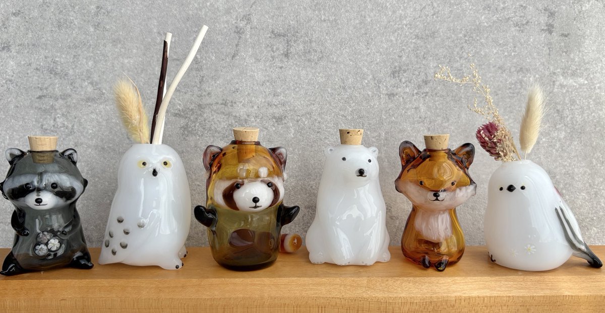 動物のガラス瓶 整列〜
他にも色々頑張りました。

来週は博多ハンドメイドマルシェ
初出展です。ワクワク☺️