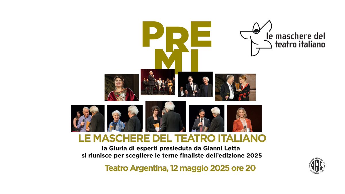 Al Teatro Argentina, lunedì 12 maggio alle ore 20, una giuria di esperti costituita da critici teatrali e presieduta da Ganni Letta si riunisce per scegliere le terne finaliste della XXII edizione 2025 dei Premi Le Maschere. Info: teatrodiroma.net