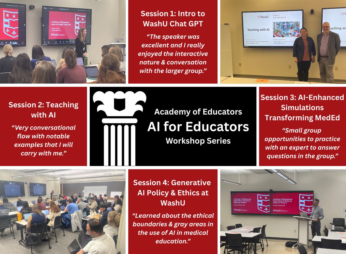 WashU Academy of Educators (@washuacaded) on Twitter photo That's a wrap on the <a href="/WashUAcadEd/">WashU Academy of Educators</a> AI for Educators Workshop series! Thank you to our presenters who provided attendees with sessions on the latest advancements in AI & how to effectively integrate AI into their teaching toolkit. That's a wrap on the <a href="/WashUAcadEd/">WashU Academy of Educators</a> AI for Educators Workshop series! Thank you to our presenters who provided attendees with sessions on the latest advancements in AI & how to effectively integrate AI into their teaching toolkit.