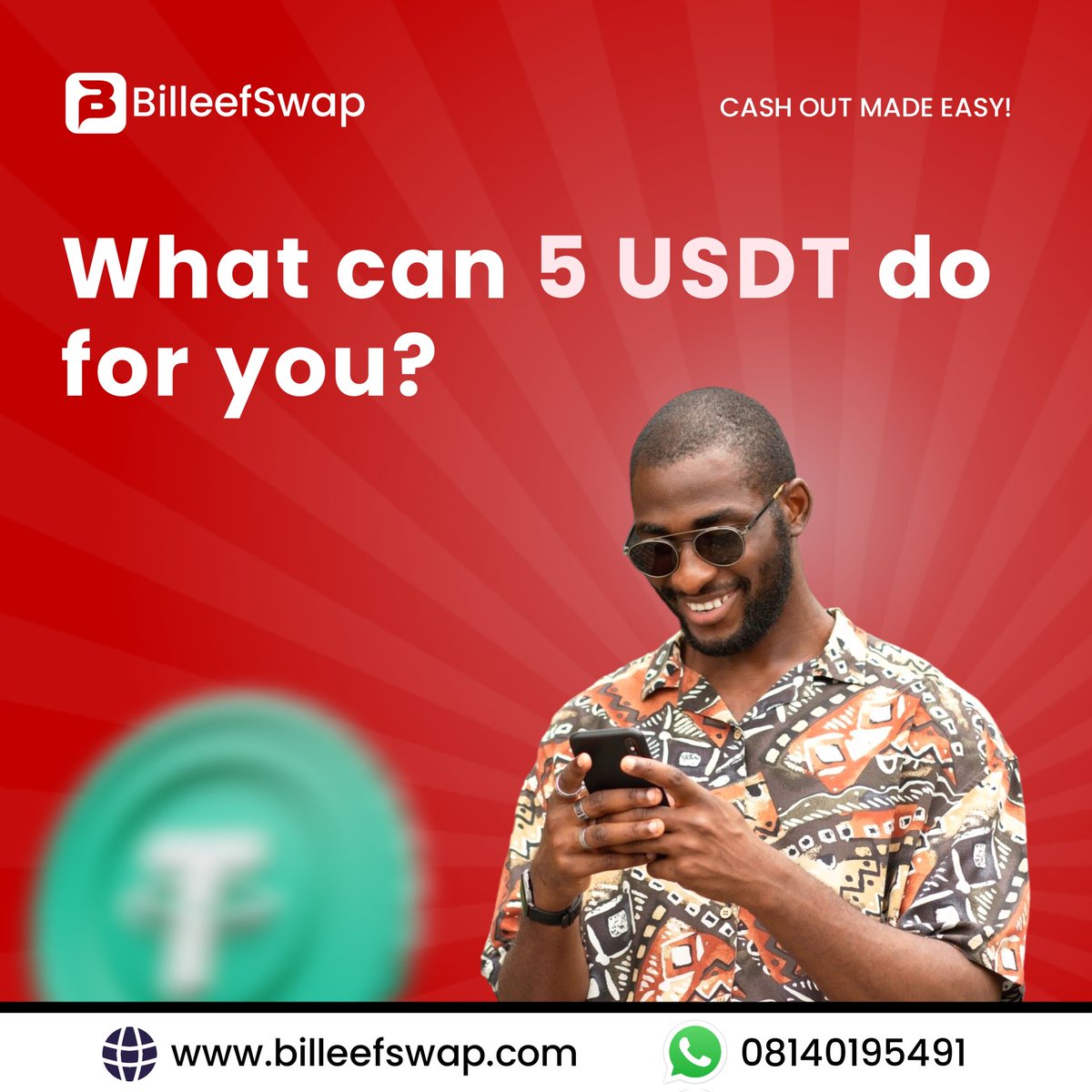 BilleefSwap's tweet photo. What can 5 USDT do for you?
Well, you can get a cashback worth 5 USDT whenever you sell USDT with BilleefSwap.
Terms and Conditions Apply! https://t.co/ECesMZJTfo