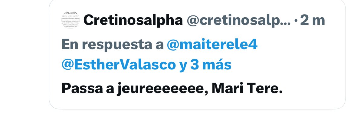 Otra que va de lista y bloquea para que no le contesten; eres una anormal que no sabe ni escribir.
Y Mari Tere será tu puta Madre, cretina/o
Asco de gente 
<a href="/cretinosalpha/">Cretinosalpha</a>